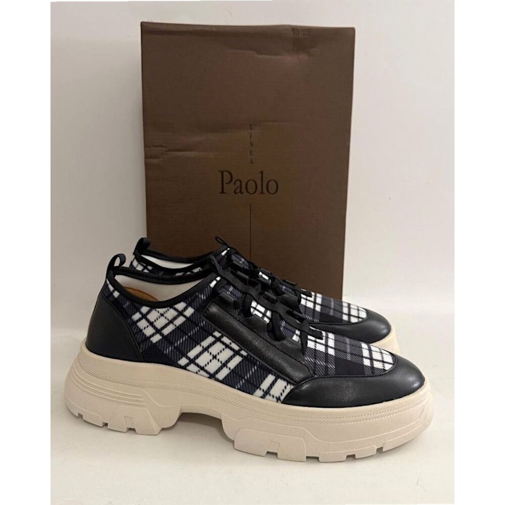 Linea Paolo Rowen Black Plaid Platform Slip On Sneakers